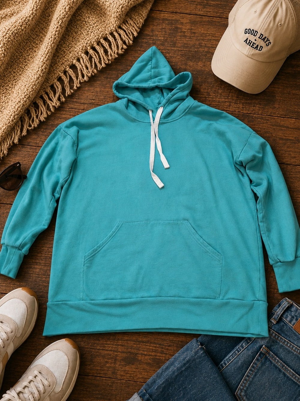 Zenana Outfitters 1X Aqua Blue Oversized Pullover Hoodie Sweatshirt